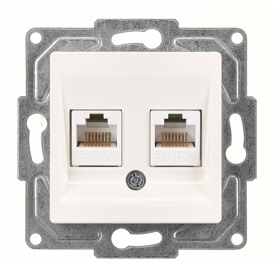 Günsan Eqona Fildişi Beyazı Vidalı İkili Data Prizi (2 x RJ45 Cat5E)