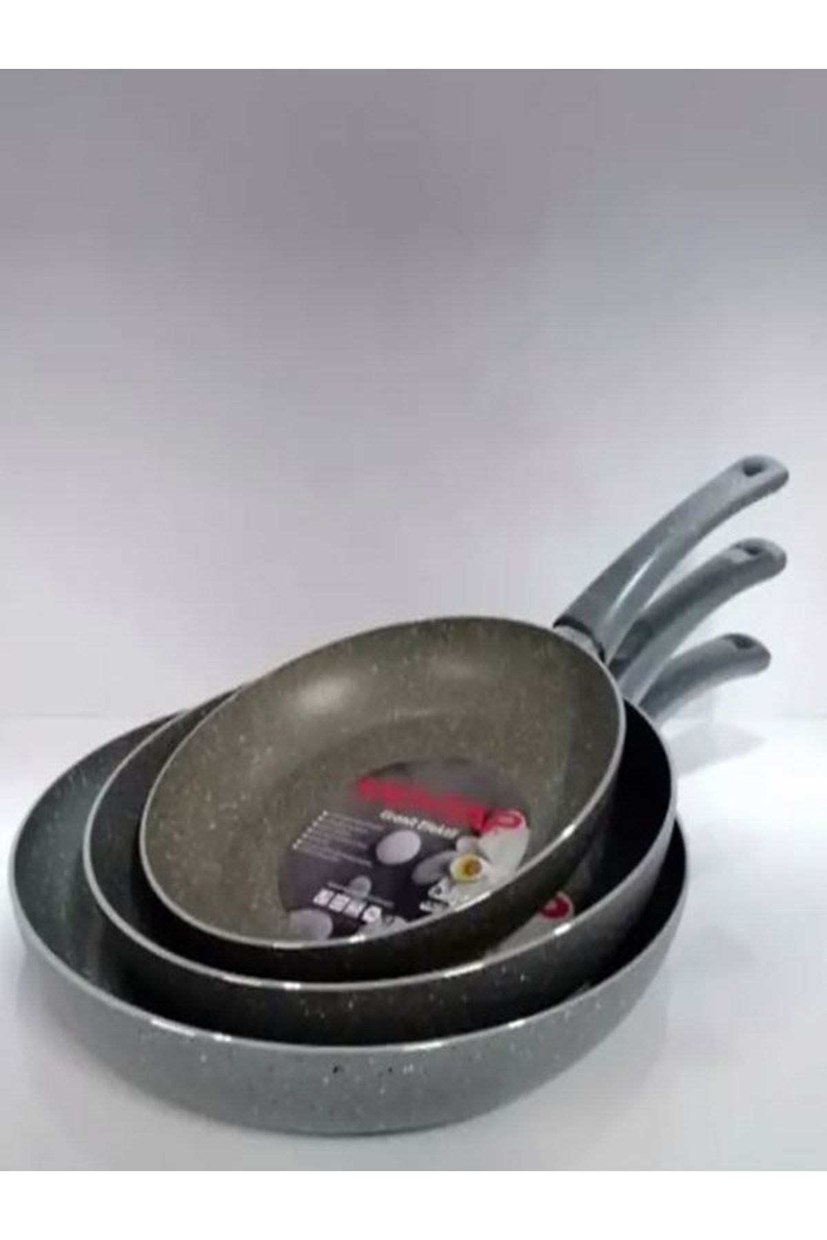 3 Lü Granit Tava Seti 24-26-28 Cm Gri Renk