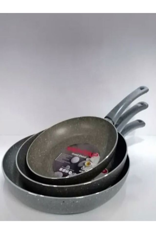 3 Lü Granit Tava Seti 24-26-28 Cm Gri Renk
