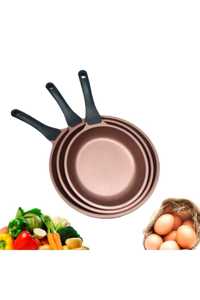 Alüminyum Döküm 3’lü Tava Seti / Rose Gold
