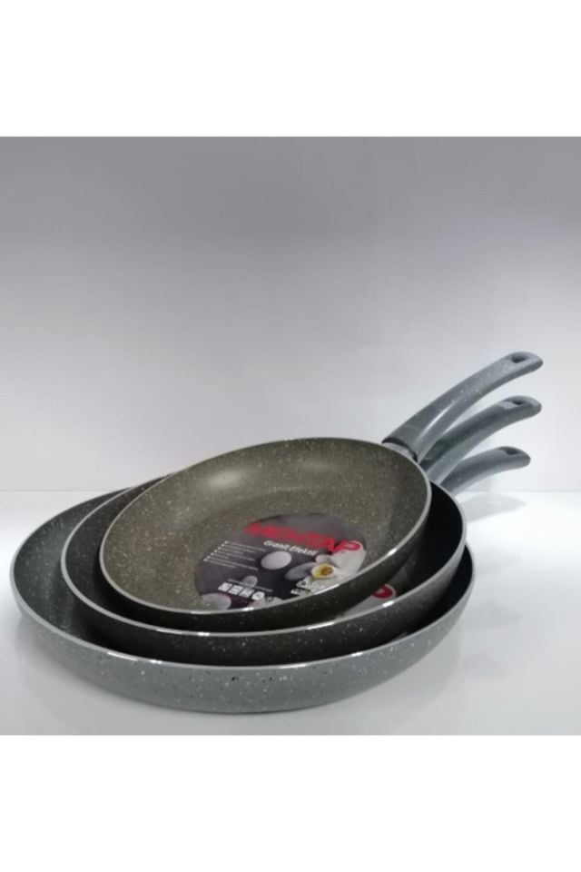 3 Lü Granit Tava Seti 24-26-28 Cm Gri Renk