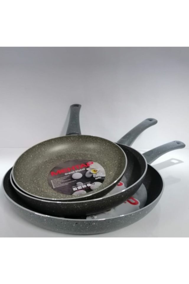 3 Lü Granit Tava Seti 24-26-28 Cm Gri Renk