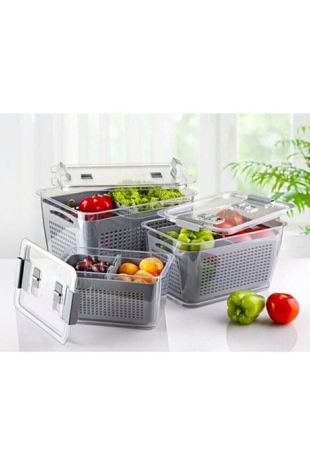 Lüx 3 Adet Buzdolabı Içi Süzgeçli Organizer(2,5lt,5lt,9lt) Set-saklama Buzdolabı Organizer 2,5 5 9
