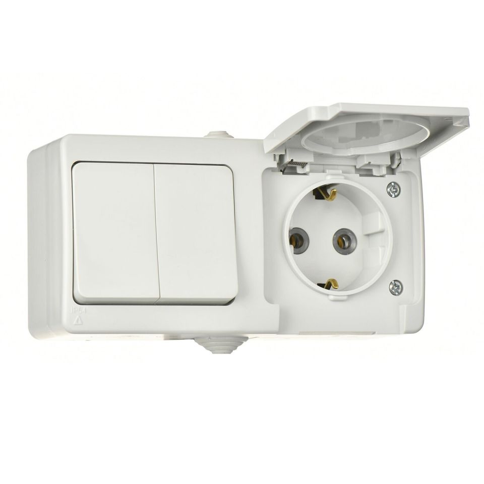 Günsan Fantasy Gri İkili Grup Priz (Komütatör + Kapaklı Topraklı Priz)