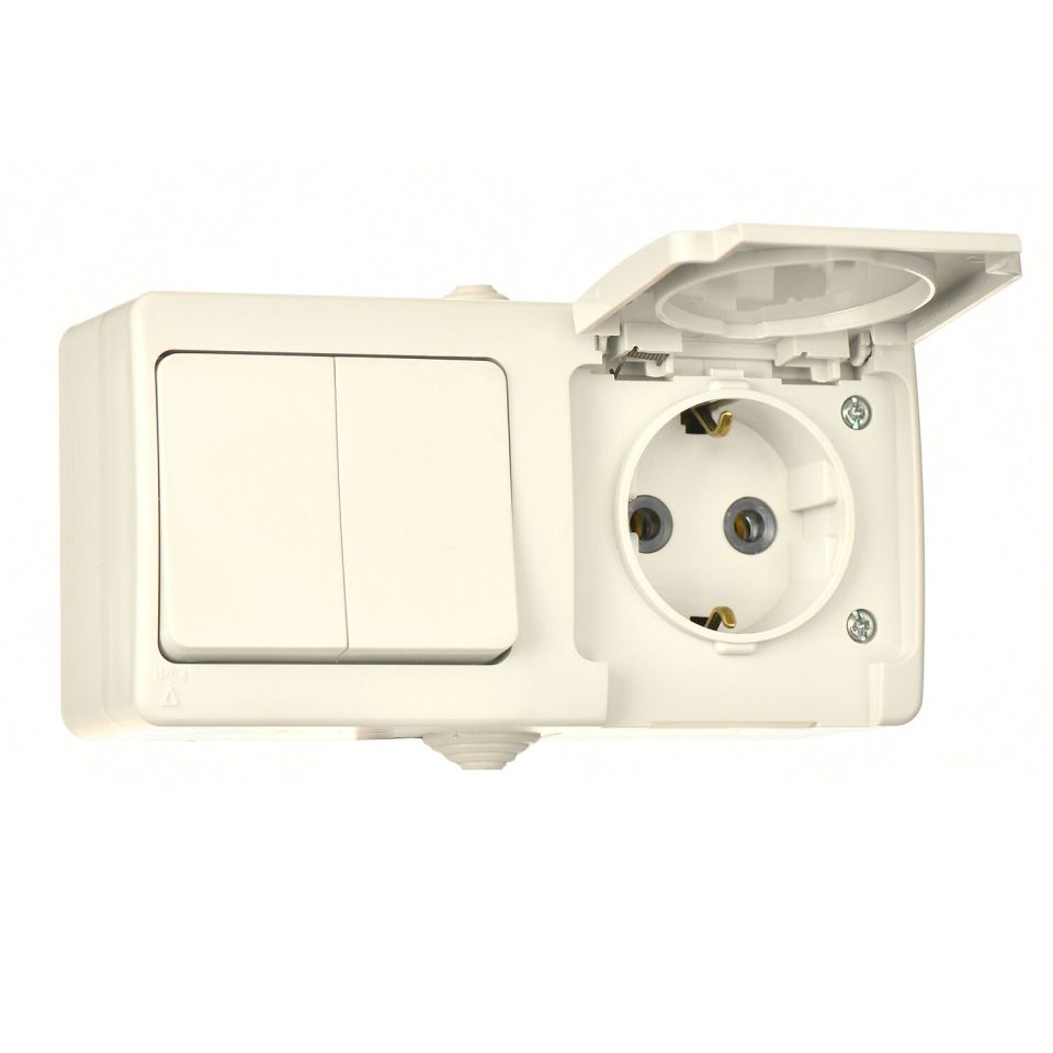 Günsan Fantasy Krem İkili Grup Priz (Komütatör + Kapaklı Topraklı Priz)