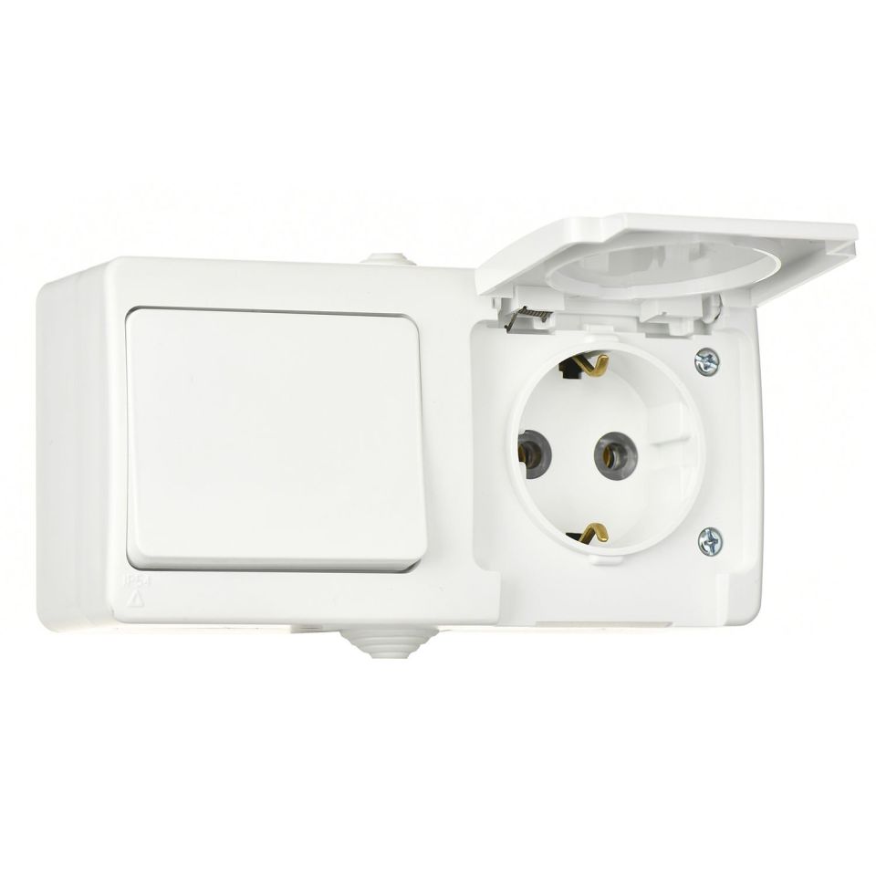 Günsan Fantasy Beyaz İkili Grup Priz (Anahtar + Kapaklı Topraklı Priz)