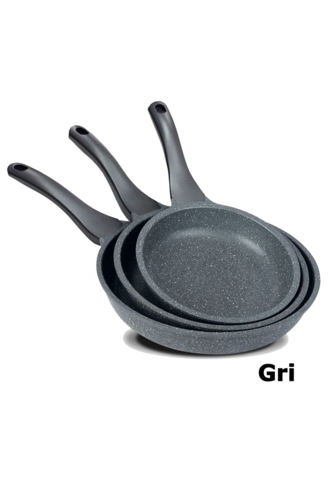 3'lü Tava Seti Gri 20 Cm 24 Cm 28 Cm