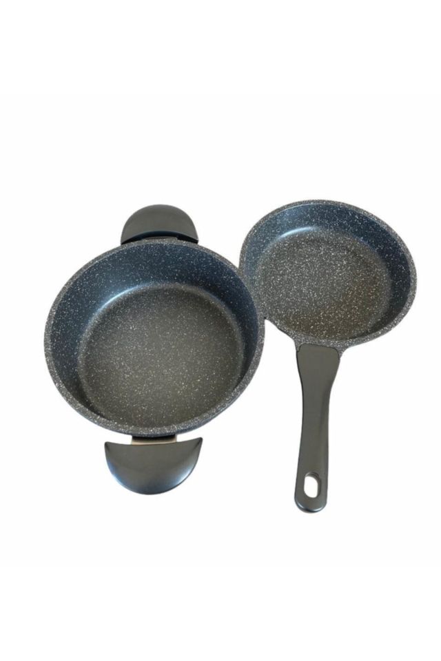 Alüminyum Döküm 2 Li Set 22cm Basık Tencere Ve 20 cm Tava Gri