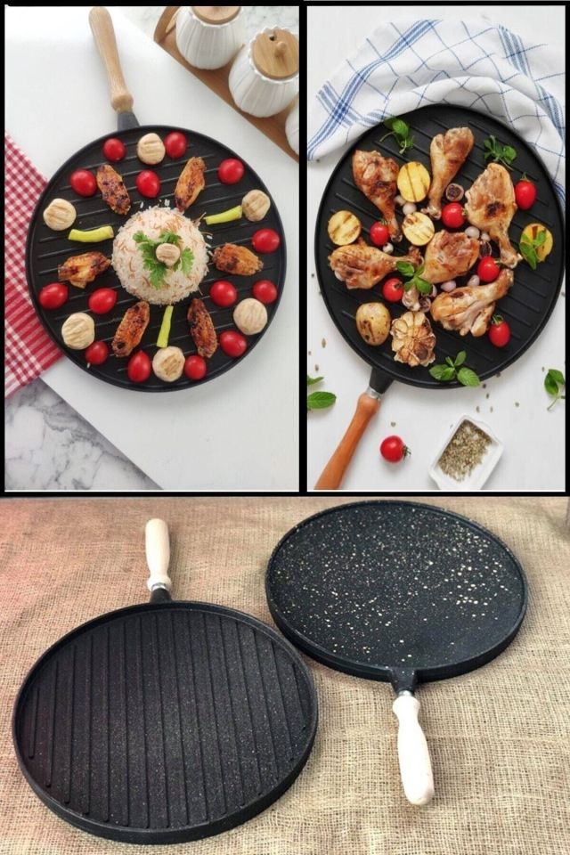 Meşe Saplı Döküm Granit Gözleme Tava Izgara Pizza Tava