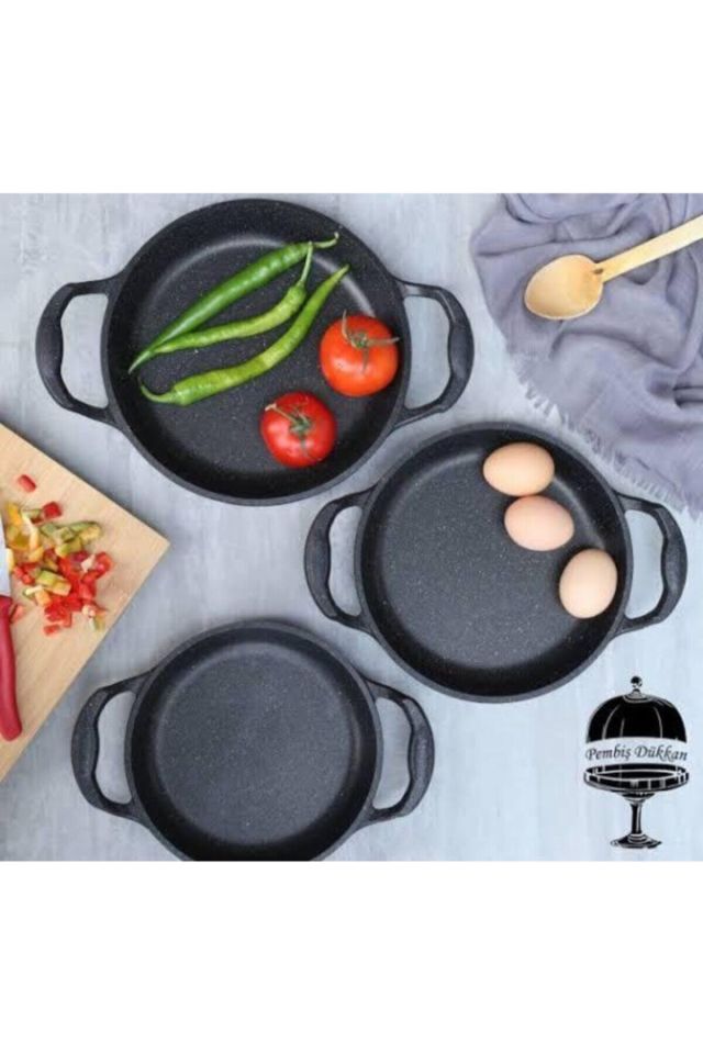 Mm Home Elit Mutfak Döküm Granit Sahan Seti 18 Cm 20 Cm Ve 22 Cm