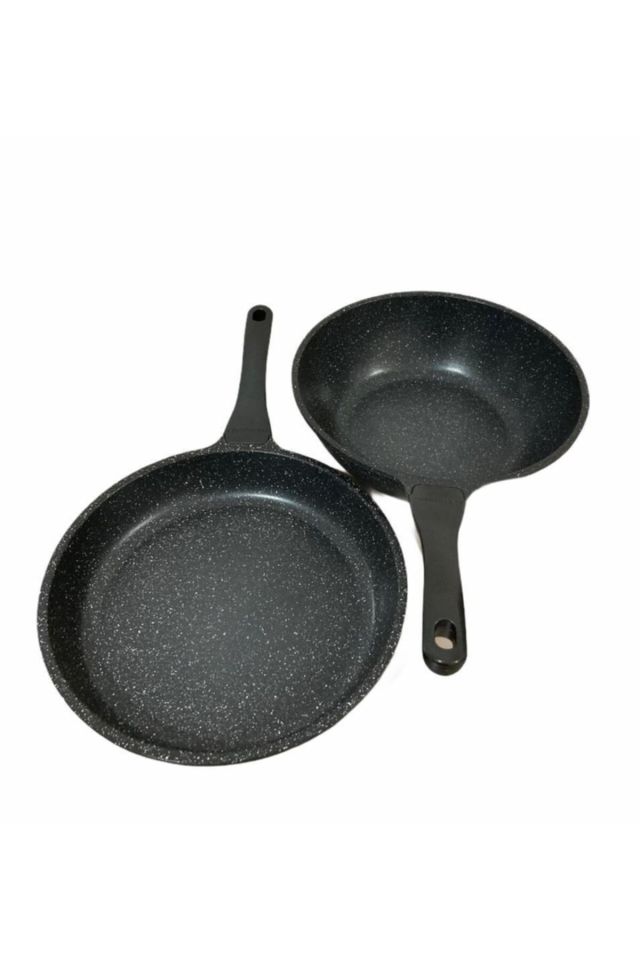 2'li Tava Seti Wok Tava Ve 28cm Düz Tava /gri
