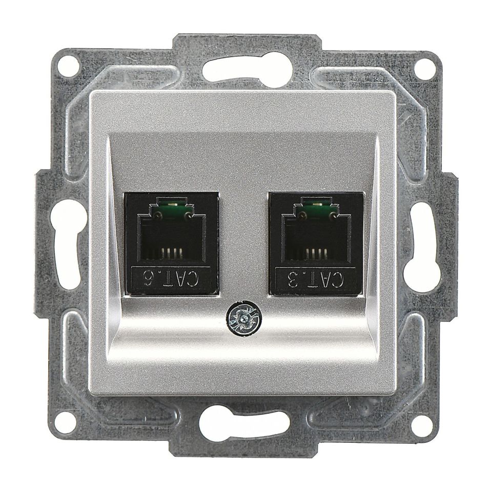 Günsan Eqona Gümüş Vidalı Data & Nümeris Telefon Prizi (RJ45 Cat5E + Cat3)