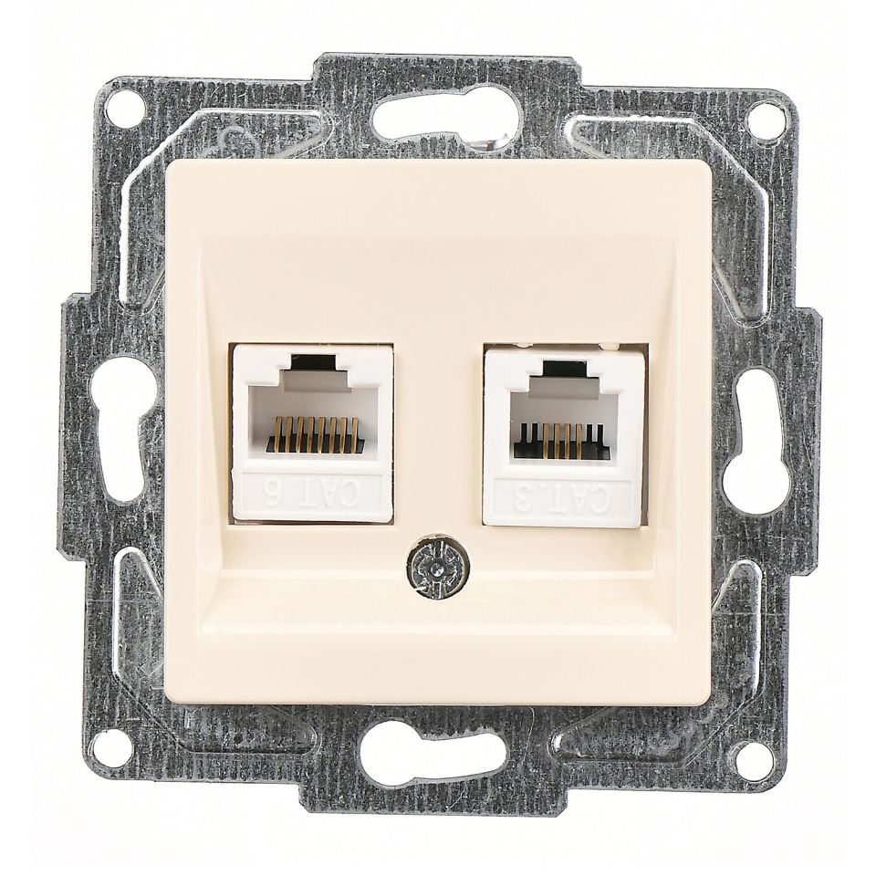 Günsan Eqona Krem Vidalı Data & Nümeris Telefon Prizi (RJ45 Cat5E + Cat3)