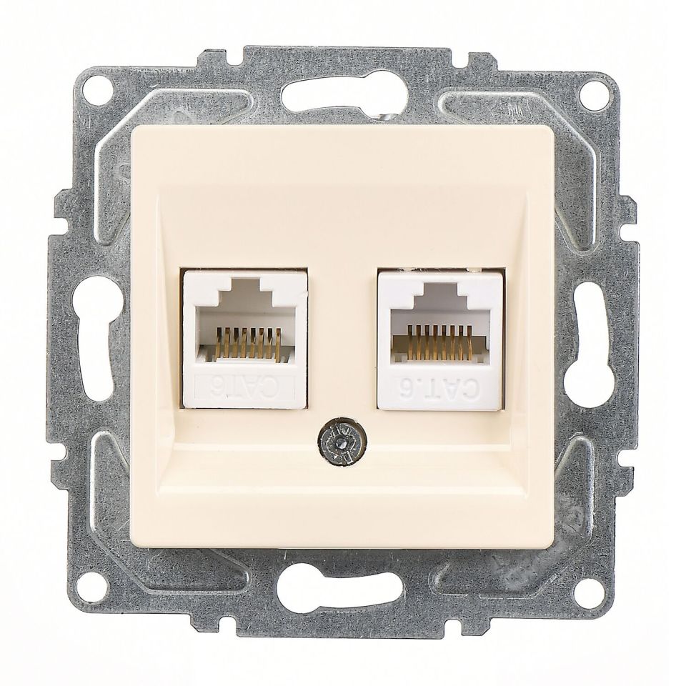 Günsan Eqona Krem Vidalı İkili Data Prizi (2 x RJ45 Cat6)