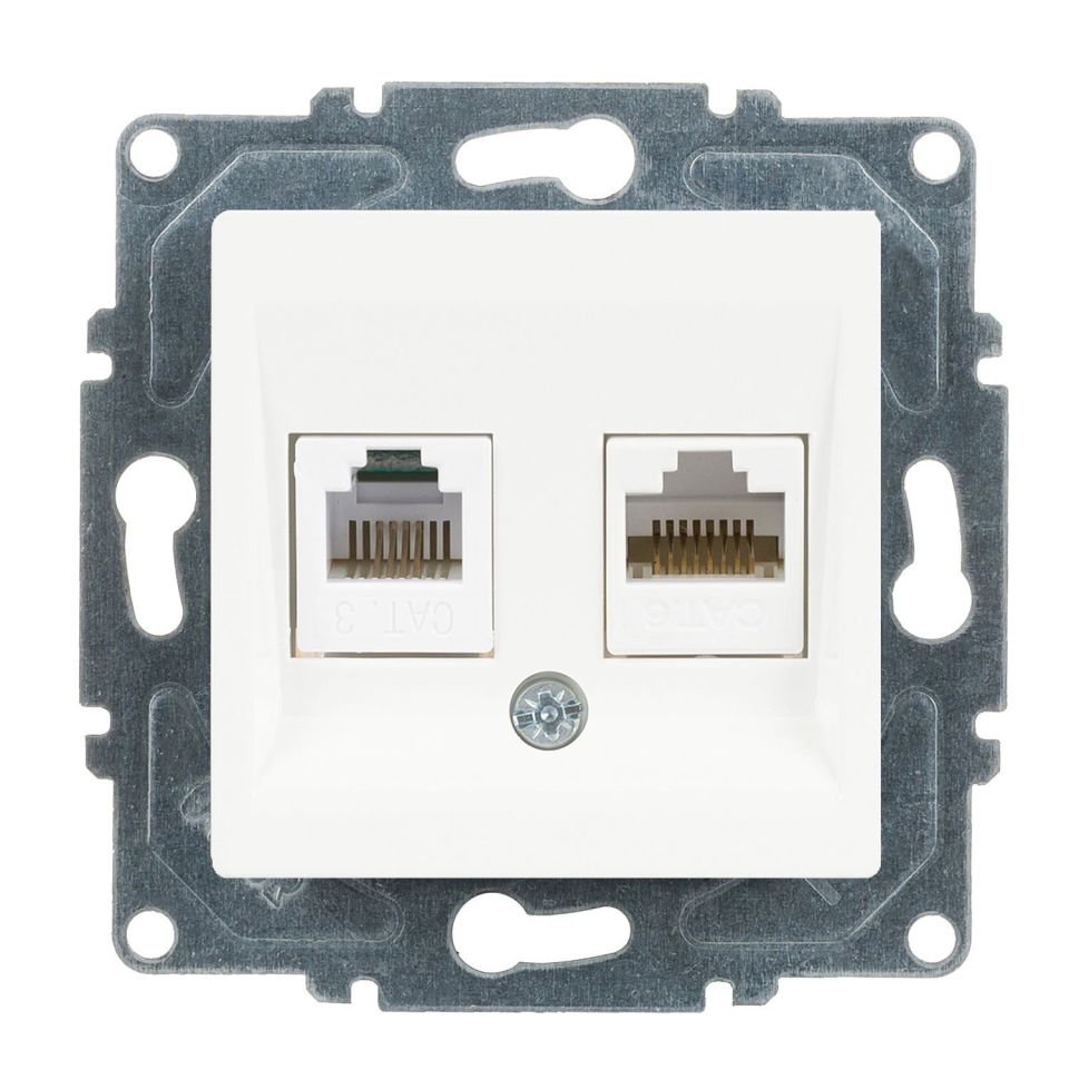 Günsan Eqona Beyaz Vidalı Data & Nümeris Telefon Prizi (RJ45 Cat5E + Cat3)