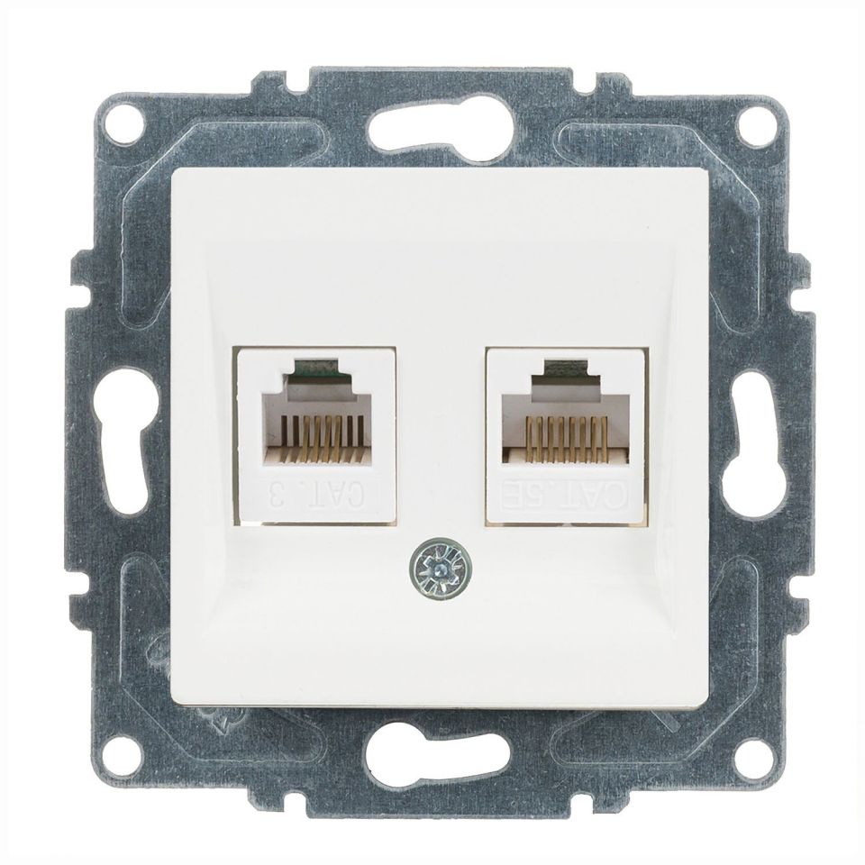 Günsan Eqona Beyaz Vidalı Data & Nümeris Telefon Prizi (RJ45 Cat5E + Cat3)