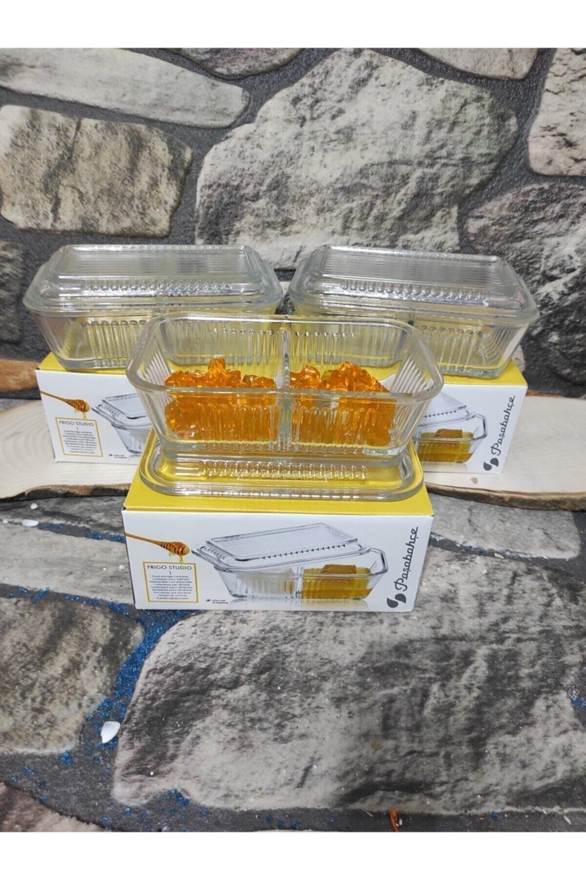 Tereyağlık.3 Lü (3 ADET) Iki Bölmeli Cam Tereyağlık-kahvaltılık Saklama Kabı