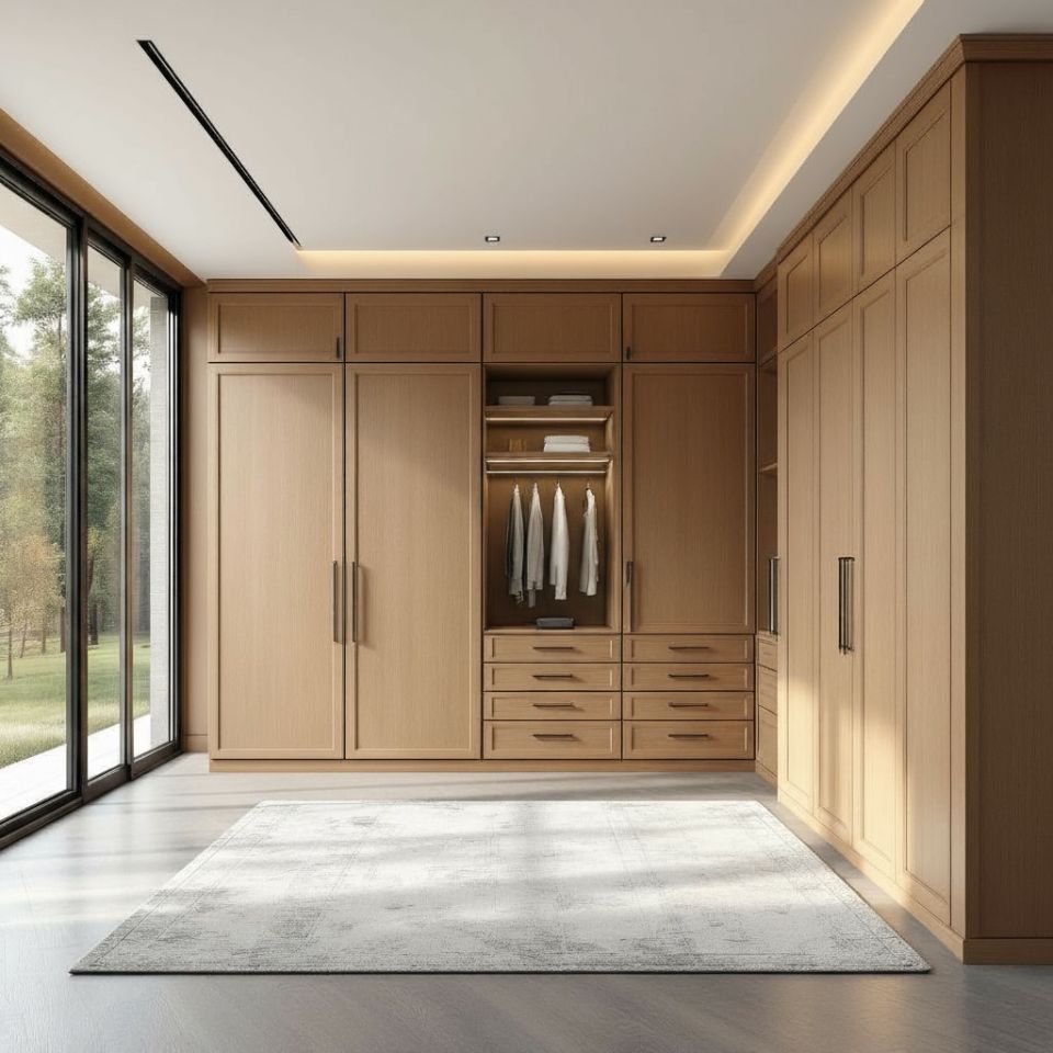 Giyinme Odası Dolabı Meşe Ahşap Dokulu