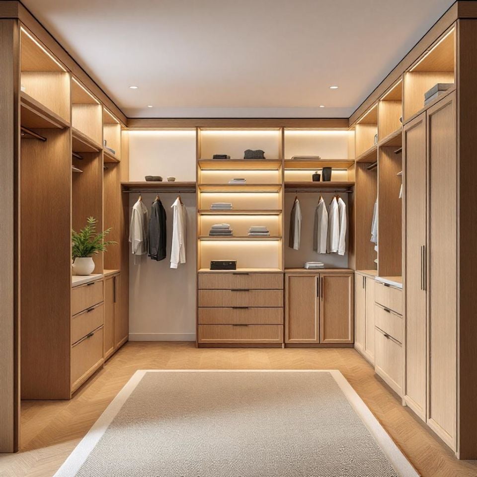 Giyinme Odası Dolabı Meşe Ahşap Dokulu