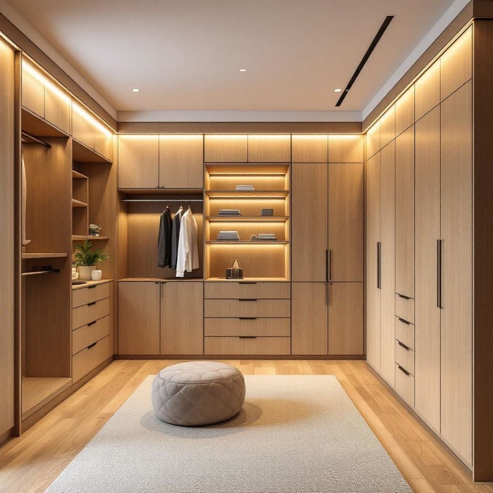 Giyinme Odası Dolabı Meşe Ahşap Dokulu