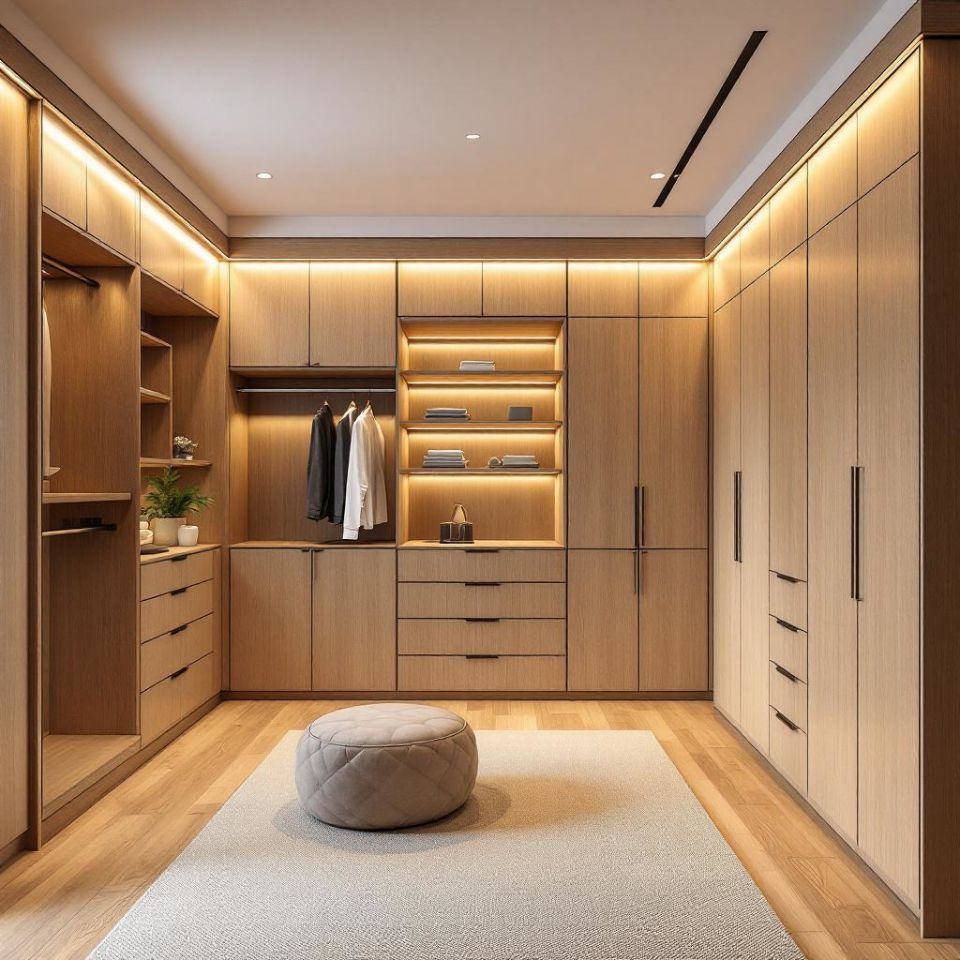 Giyinme Odası Dolabı Meşe Ahşap Dokulu