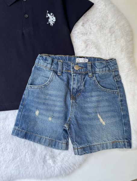 Polo yaka tişört denim şort takım