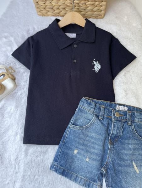 Polo yaka tişört denim şort takım