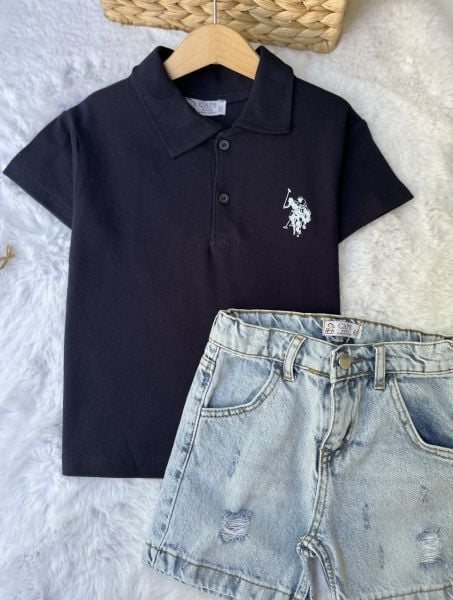 Polo yaka tişört denim takım