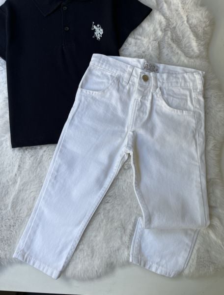 Polo yaka tişört beyaz jean