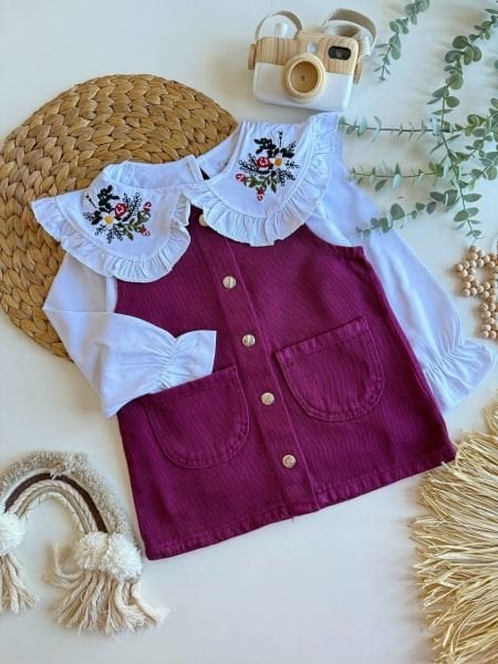 Bebe yaka çiçek detaylı bordo jile