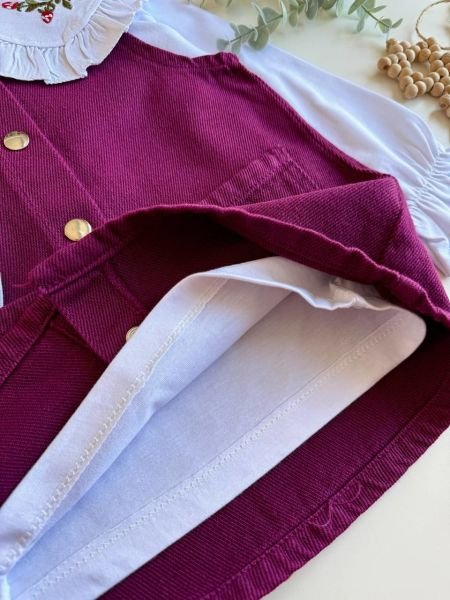 Bebe yaka çiçek detaylı bordo jile