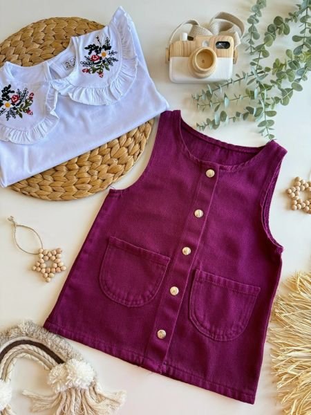 Bebe yaka çiçek detaylı bordo jile