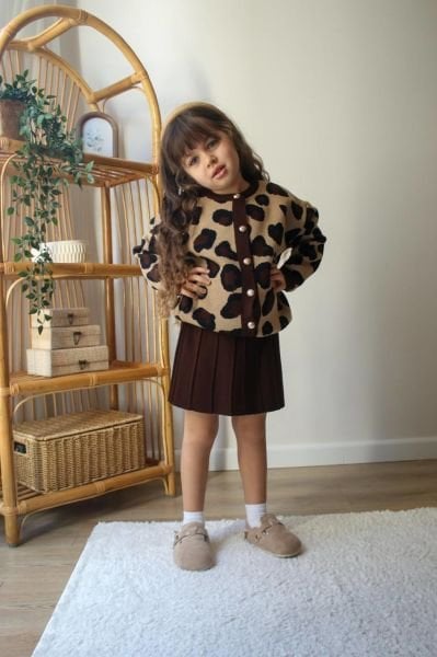Leopar detaylı triko Takım