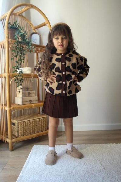 Leopar detaylı triko Takım