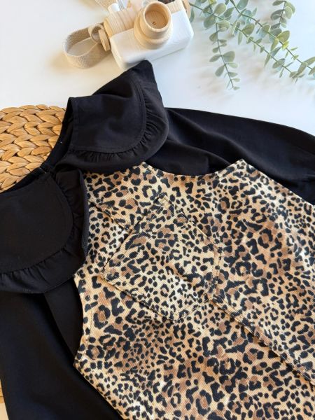 Leoparlı jile siyah bebe yaka üst