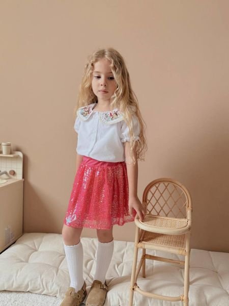 Bebe yaka pul payetli takım pembe