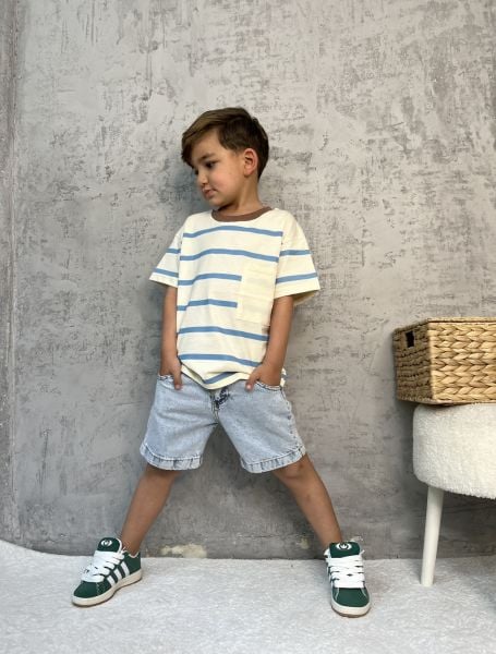 Denim şort penye tişört takım
