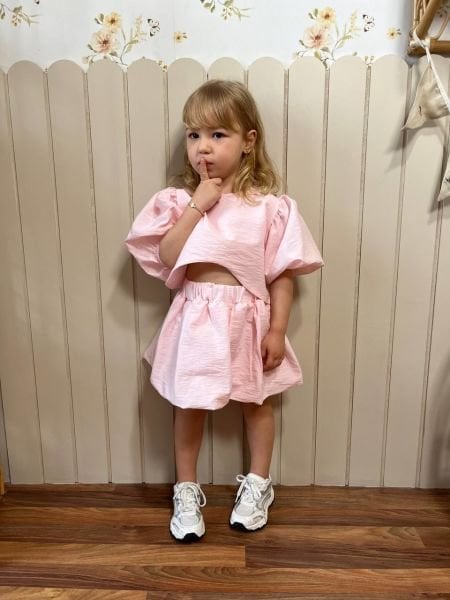 Poplin takım bebe pembe
