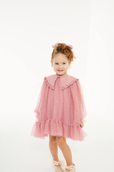 Tül detaylı bebe pembe elbise