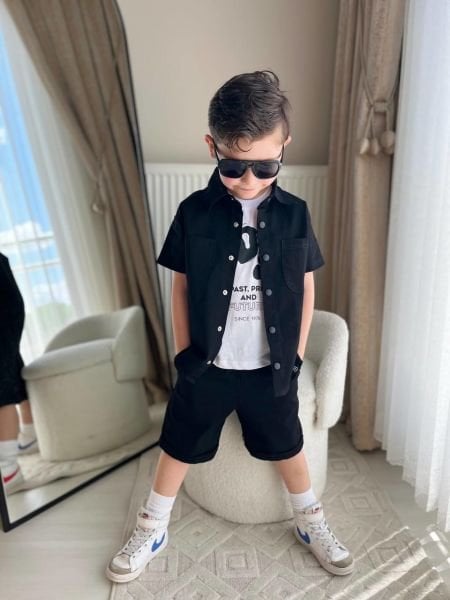 Gabardin şortlu 3lü set siyah