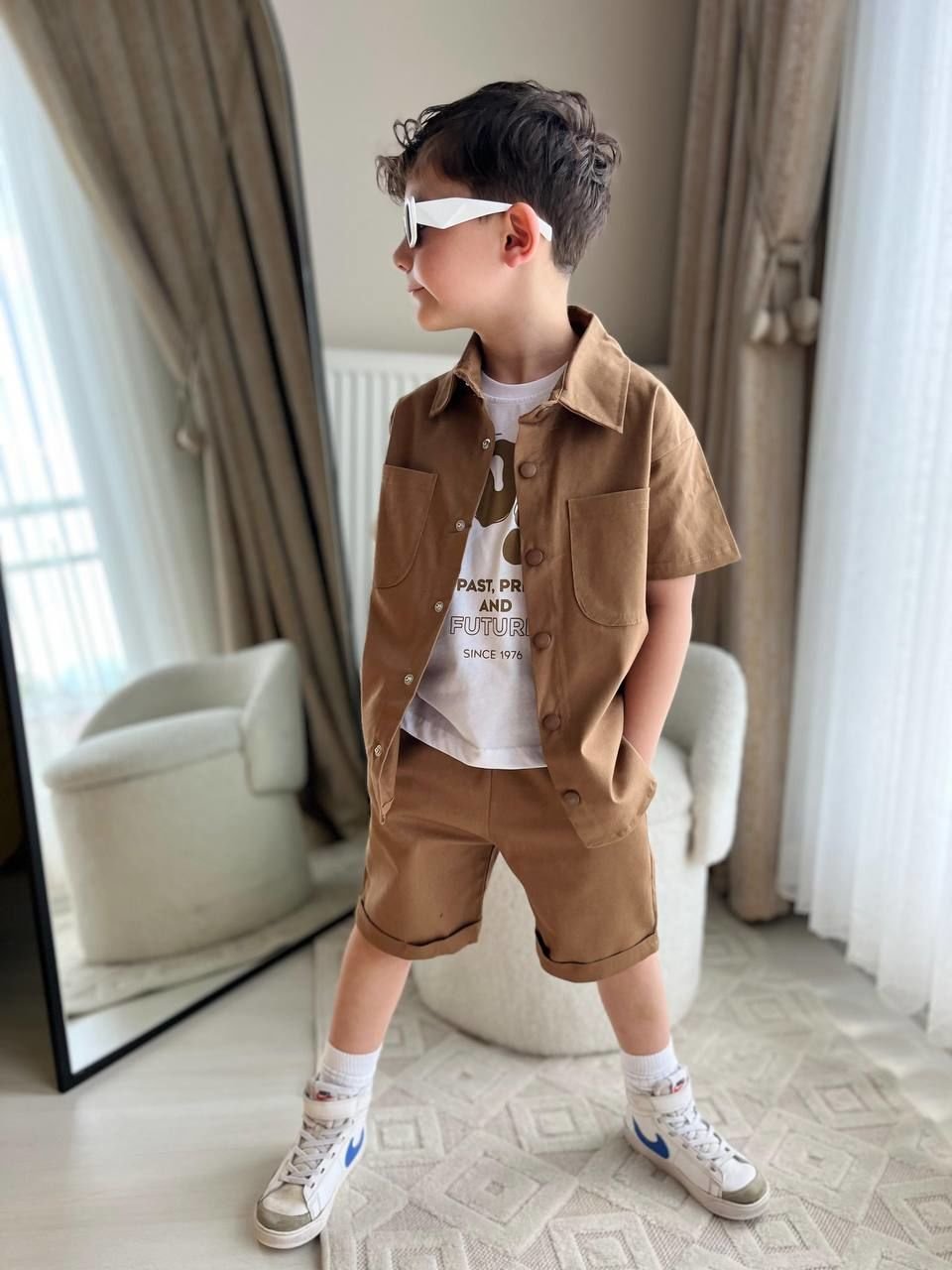 Gabardin 3lü set bej
