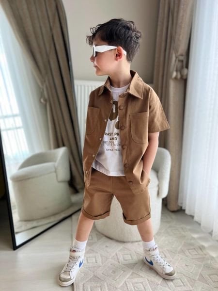 Gabardin 3lü set bej