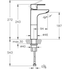 Win S Lavabo Bataryası-Yüksek A42586 Çıkış ucu Yüksekliği:187 mm/ uzunluğu 94 mm dir.