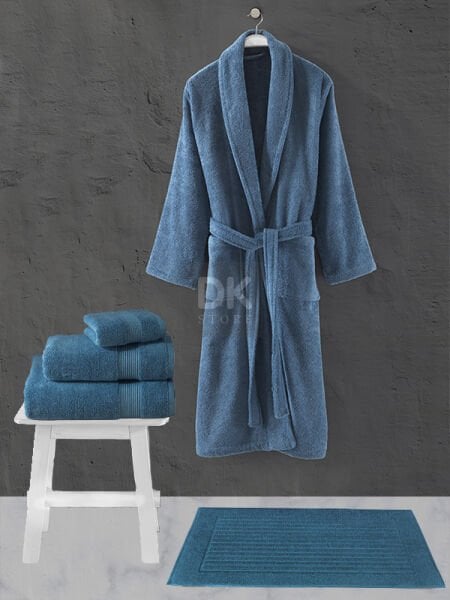 Sicilia 5'li Havlu Bornoz Set Mavi