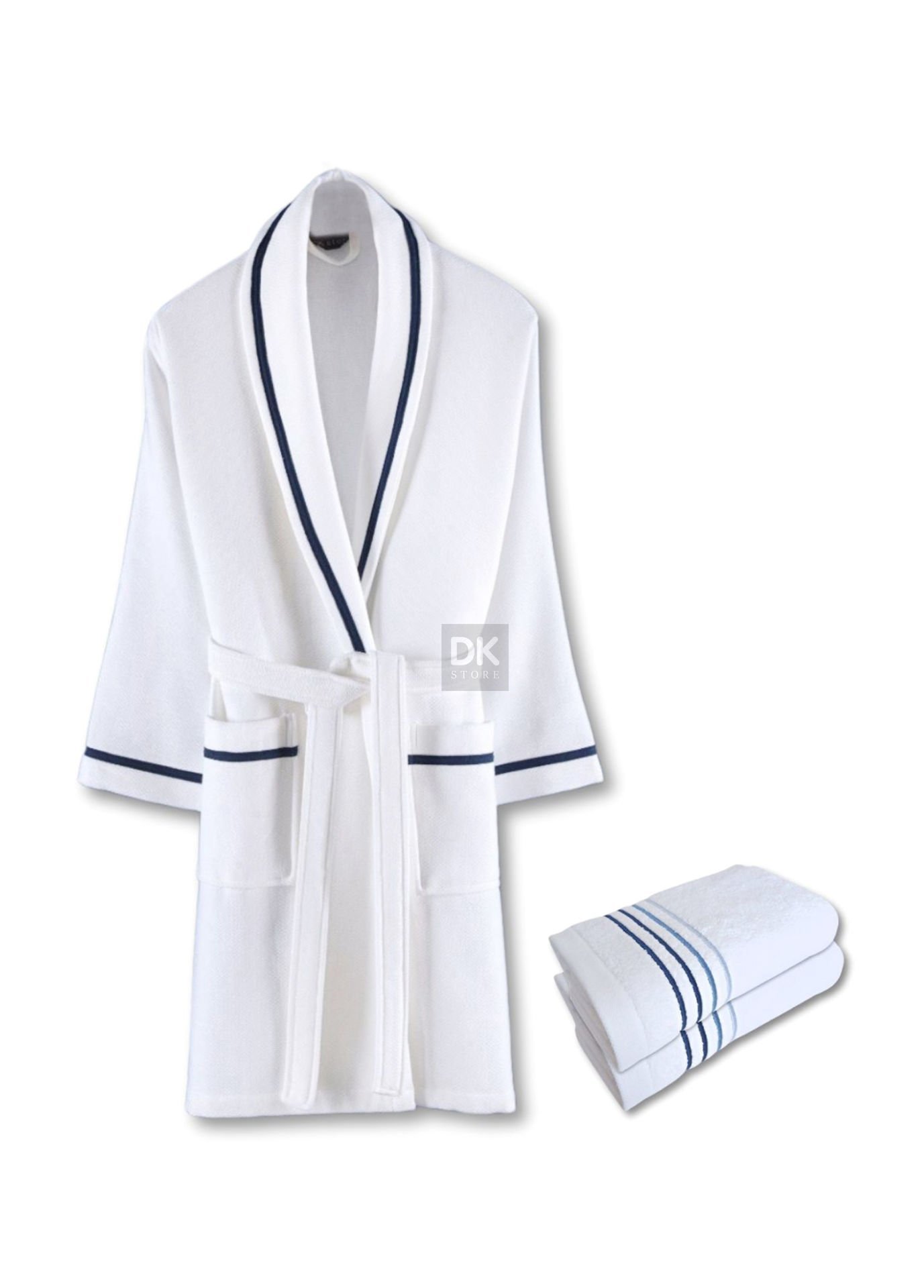 Livenza Beyaz Pike Bornoz Havlu Seti