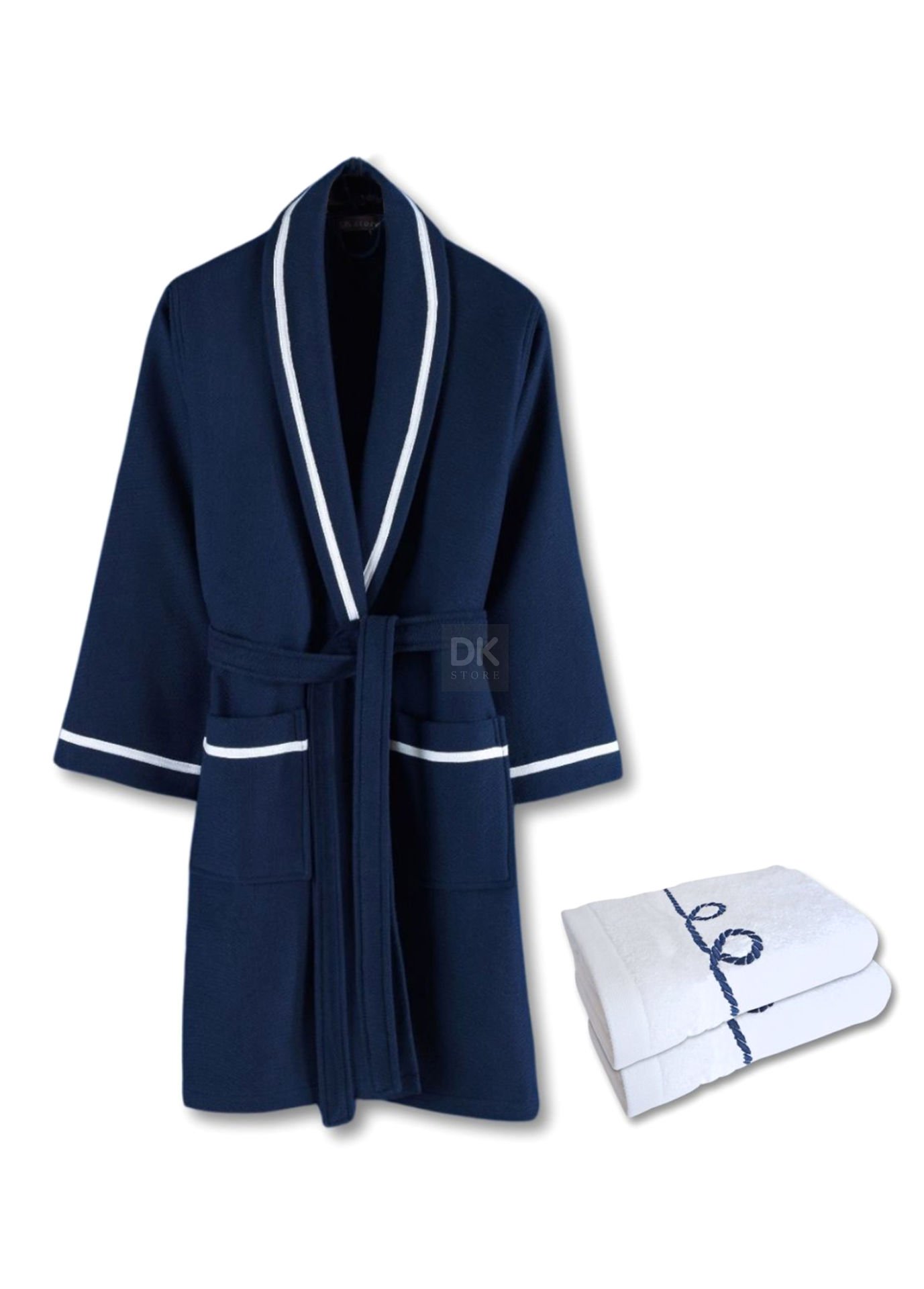 Livenza Lacivert Pike Bornoz Havlu Seti