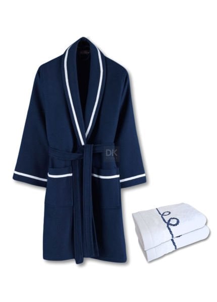 Livenza Lacivert Pike Bornoz Havlu Seti