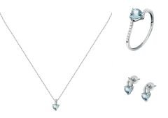 Pırlanta Altın Blue Topaz Kalp Set