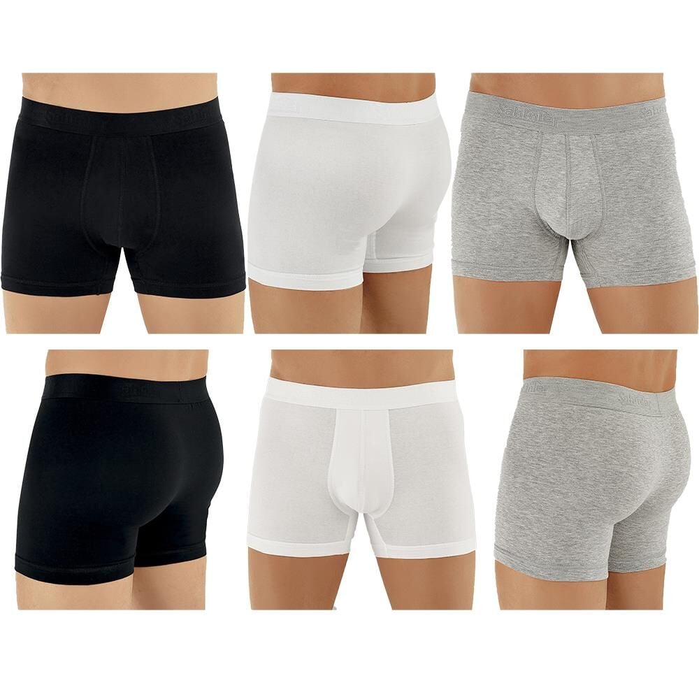 Şahinler E031 Erkek Likralı Boxer Külot 2Beyaz-2Siyah-2Gri S