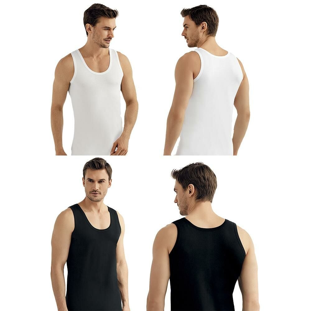 Şahinler E002-E005 6'lı Paket Erkek Atlet %100 Pamuk 3Beyaz-3Siyah XXL
